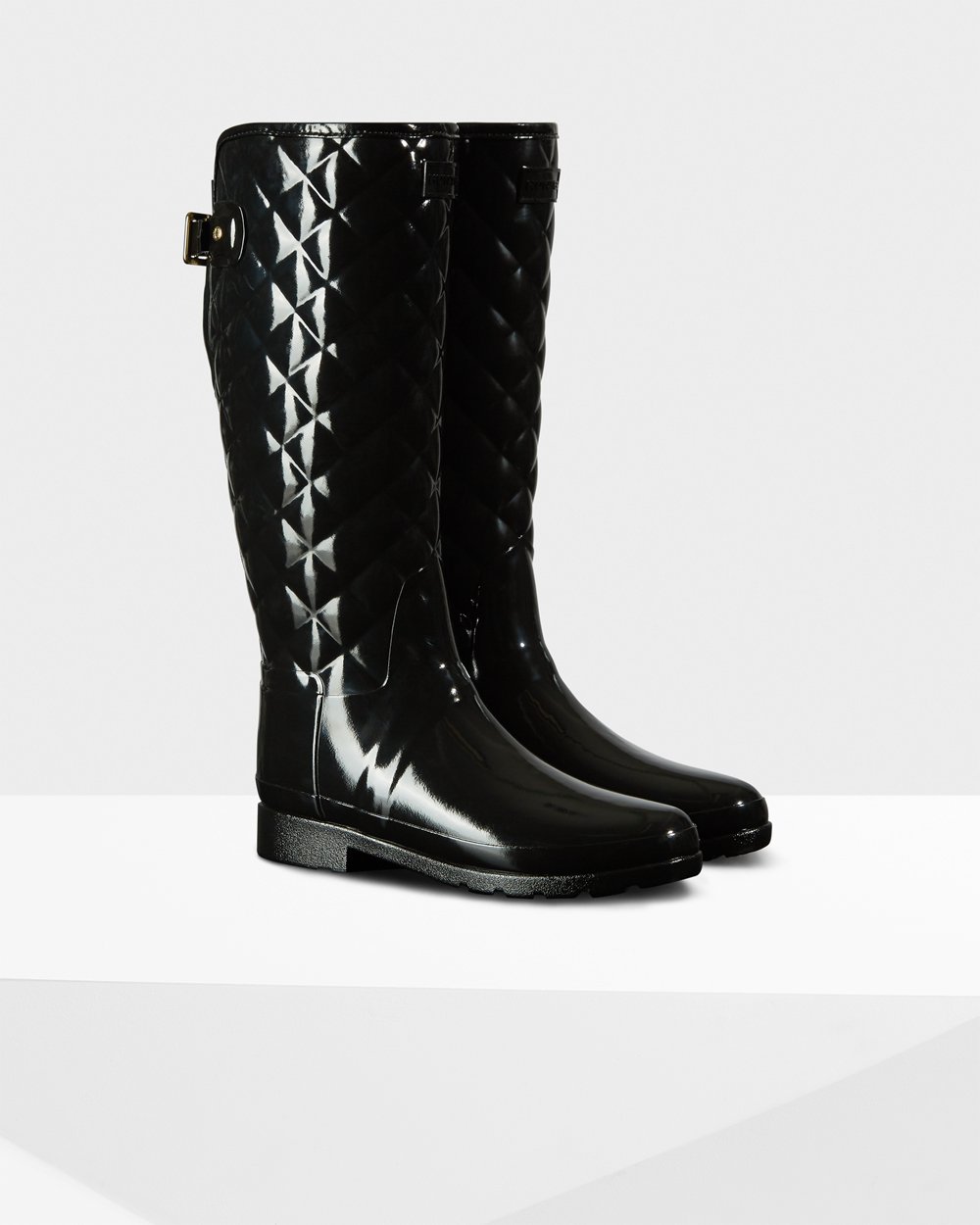 Hunter Refined Slim Fit Adjustable Quilted Tall Rain Boots - Shop Online Womens Black - KOHERF793